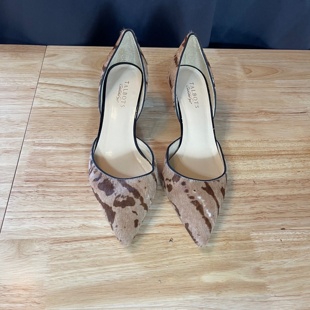 Talbots Womens 10.5 B Animal Print Calf Hair dOrsay Pointed Toe Kitten Heels